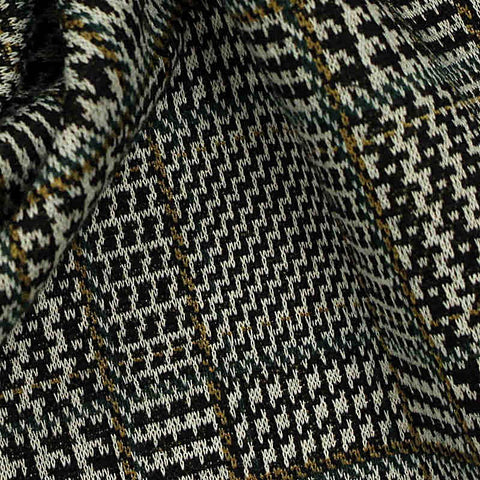 Black Plaid Interlock Knit, Poly-Viscose, 270 gsm