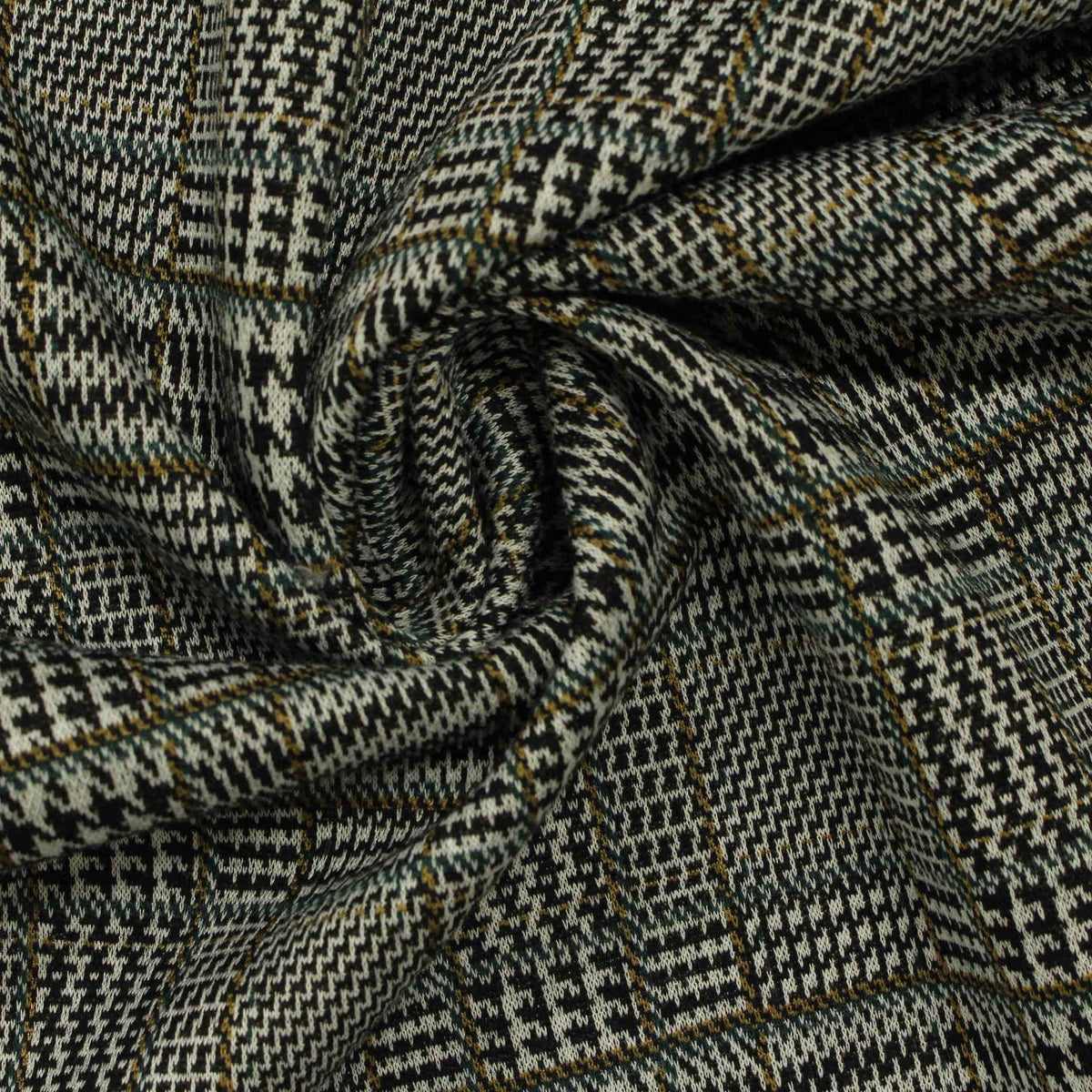 Black Plaid Interlock Knit, Poly-Viscose, 270 gsm