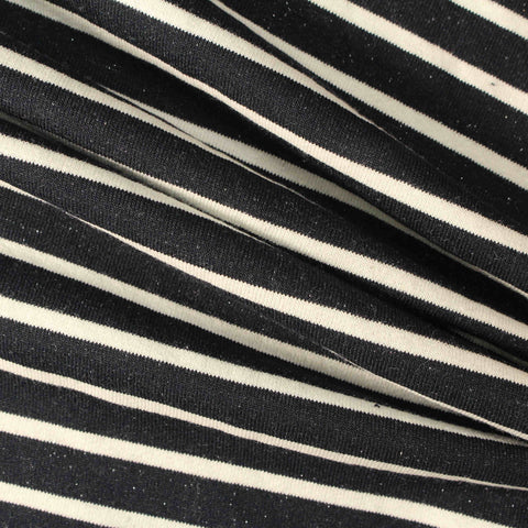 Black Horizontal-Stripe French Terry, Poly-Cotton, 464 gsm