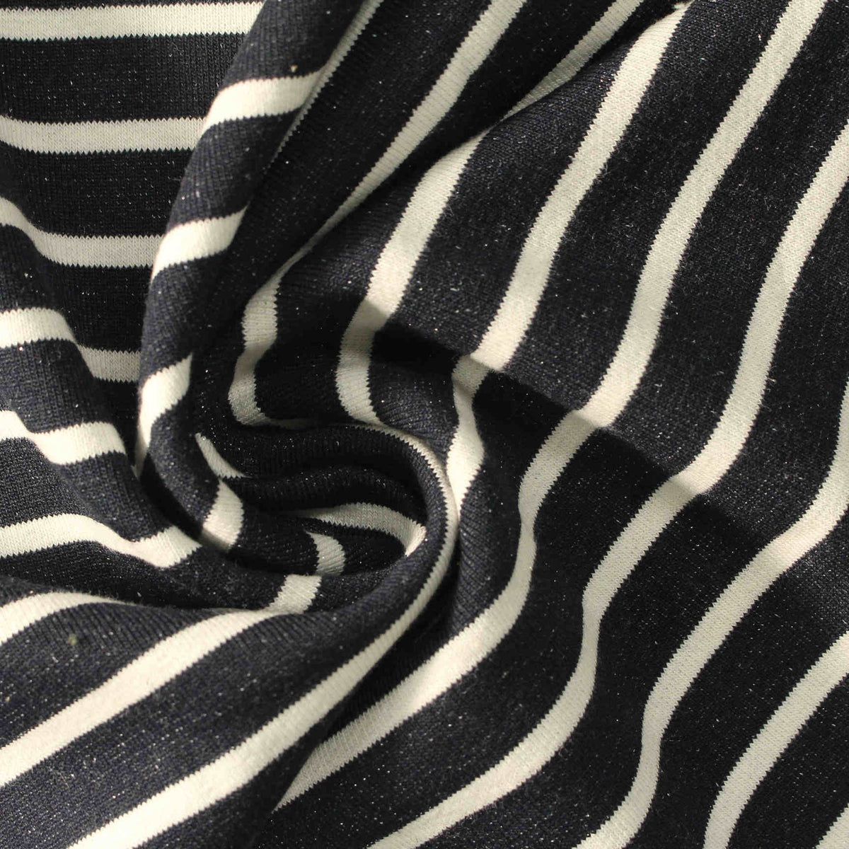 Navy Horizontal-Stripe French Terry, Poly-Cotton, 400 gsm