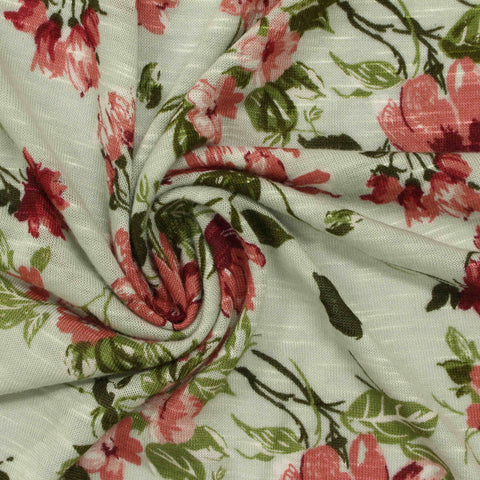 Pink Floral Jersey Knit, Viscose, 155 gsm