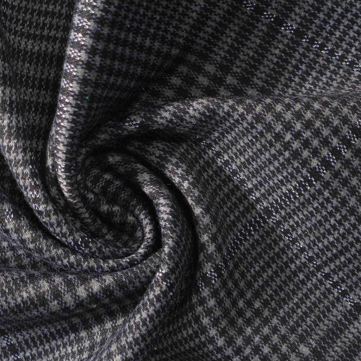 Black Houndstooth Jersey Knit, Polyester, 330 gsm