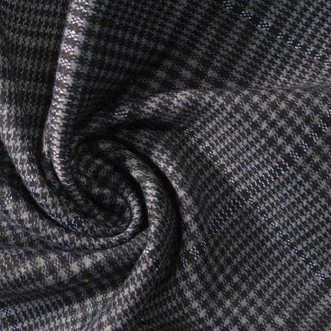 Black Houndstooth Jersey Knit, Polyester, 330 gsm