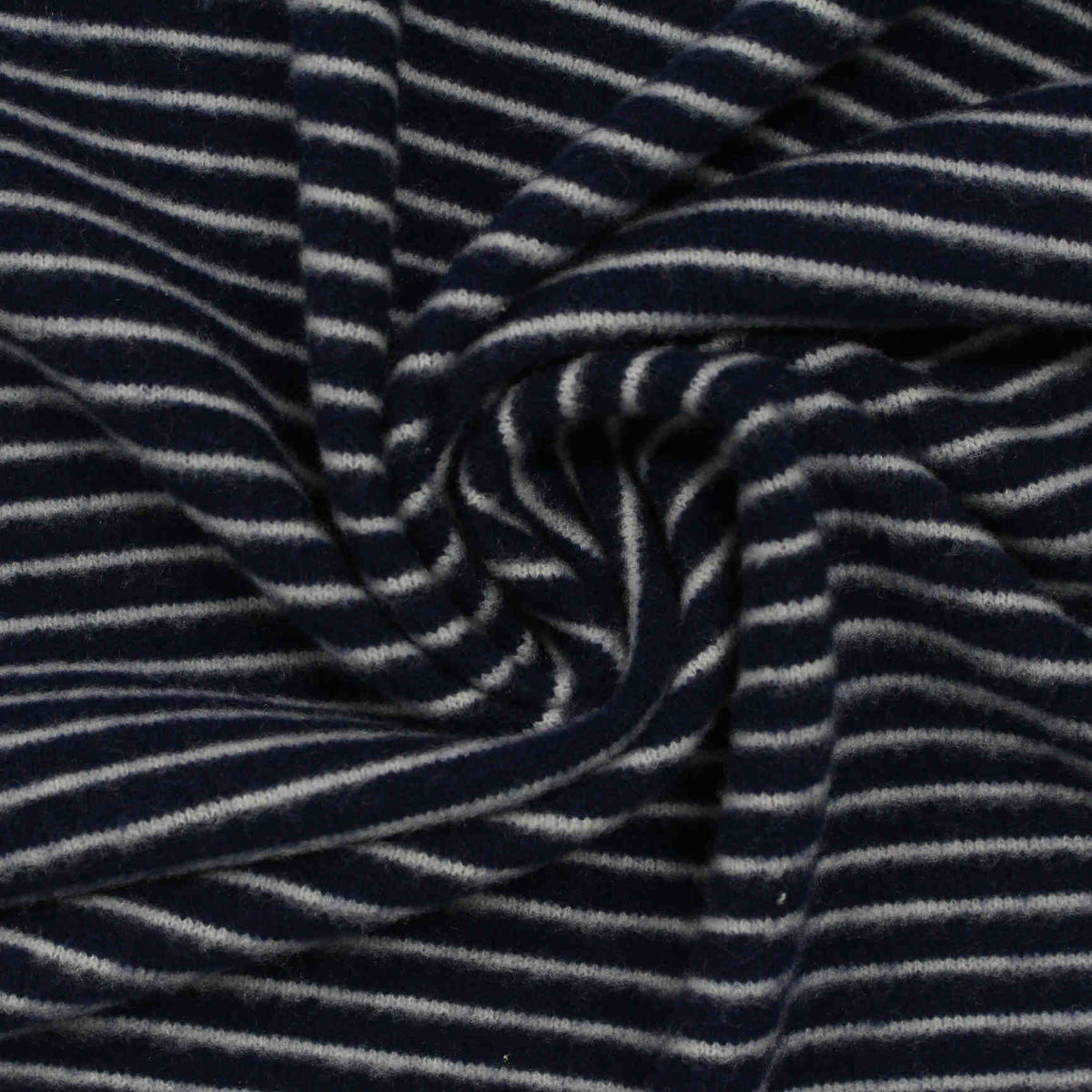 Navy Horizontal-Stripe Jersey Knit, Poly-Viscose, 275 gsm