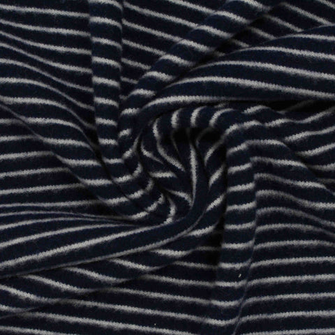 Navy Horizontal-Stripe Jersey Knit, Poly-Viscose, 275 gsm