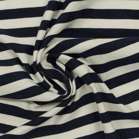 Navy Horizontal-Stripe Jersey Knit, Cotton-Modal, 136 gsm