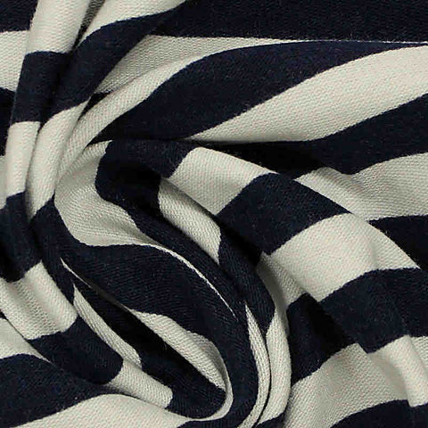 Navy Horizontal-Stripe Jersey Knit, Cotton-Modal, 136 gsm