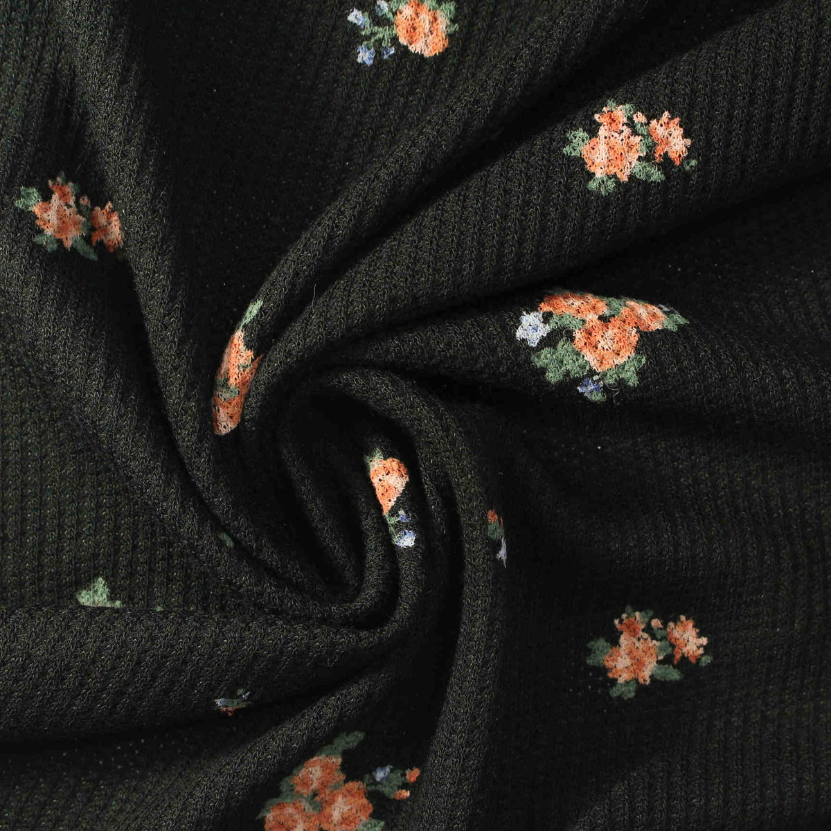 Orange Floral Waffle Knit, Viscose, 219 gsm