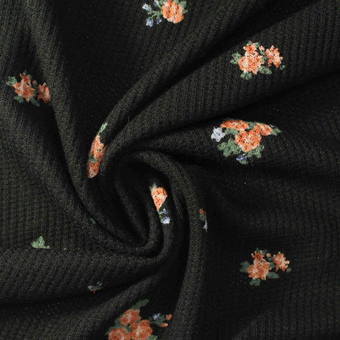 Orange Floral Waffle Knit, Viscose, 219 gsm