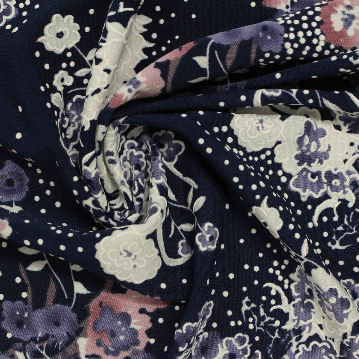 White Floral Linen-Look, Polyester, 244 gsm