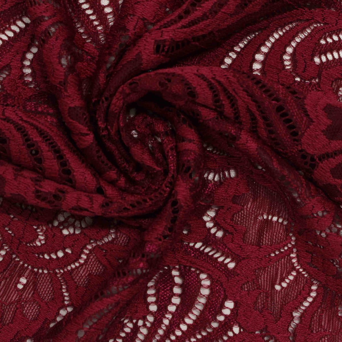 Burgundy Floral Lace, Polyester, 161 gsm