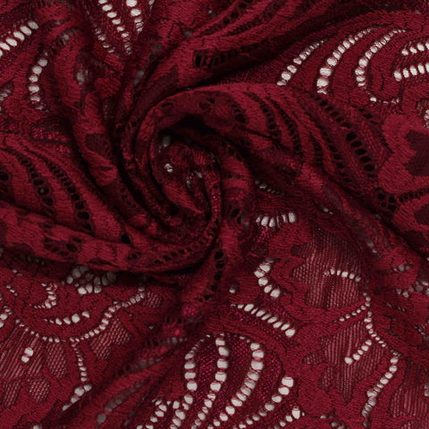 Burgundy Floral Lace, Polyester, 161 gsm