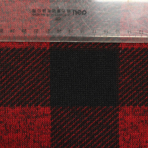 Red Plaid Chunky Knit, Polyester, 282 gsm