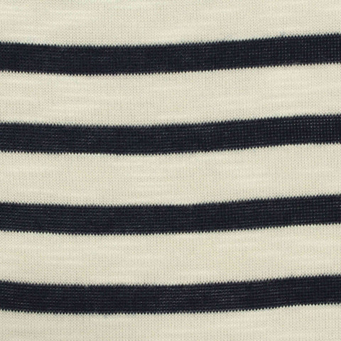 Navy Horizontal-Stripe Jersey Knit, Poly-Viscose, 193 gsm