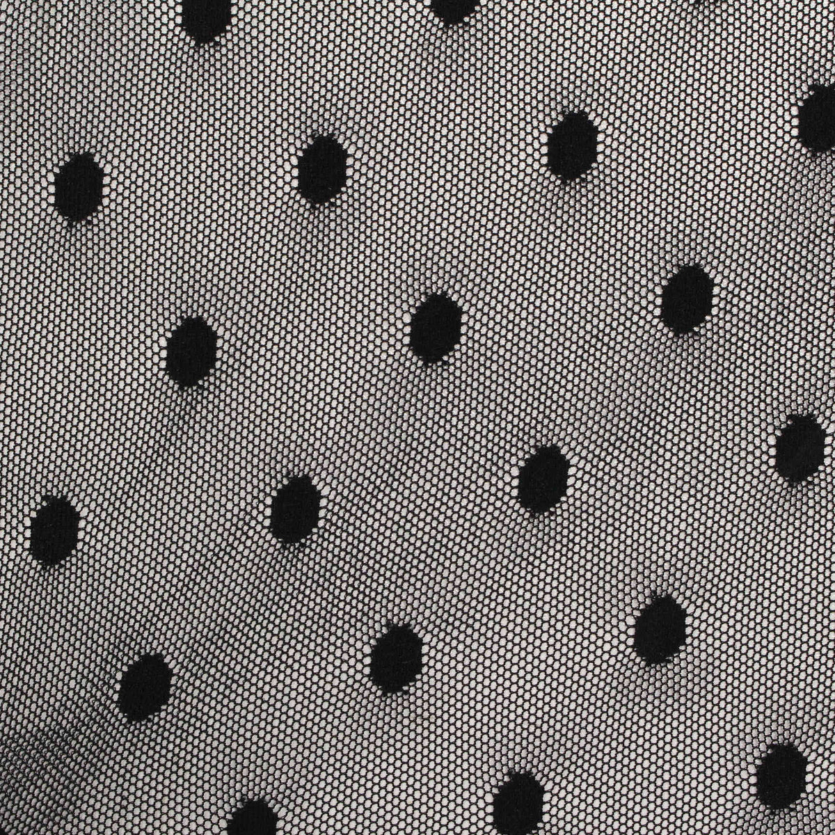 Dotted Nylon Stretch Lace Fabric, 55 gsm, 155 cm — Black