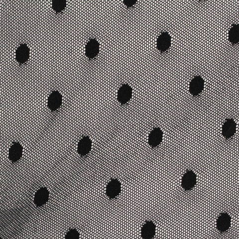 Dotted Nylon Stretch Lace Fabric, 55 gsm, 155 cm — Black