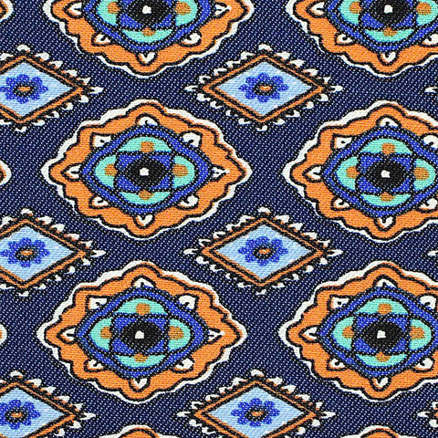 Orange Geometric-Medallion Bengaline, Viscose-Nylon