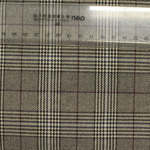 Cream Plaid Woven, Poly-Viscose