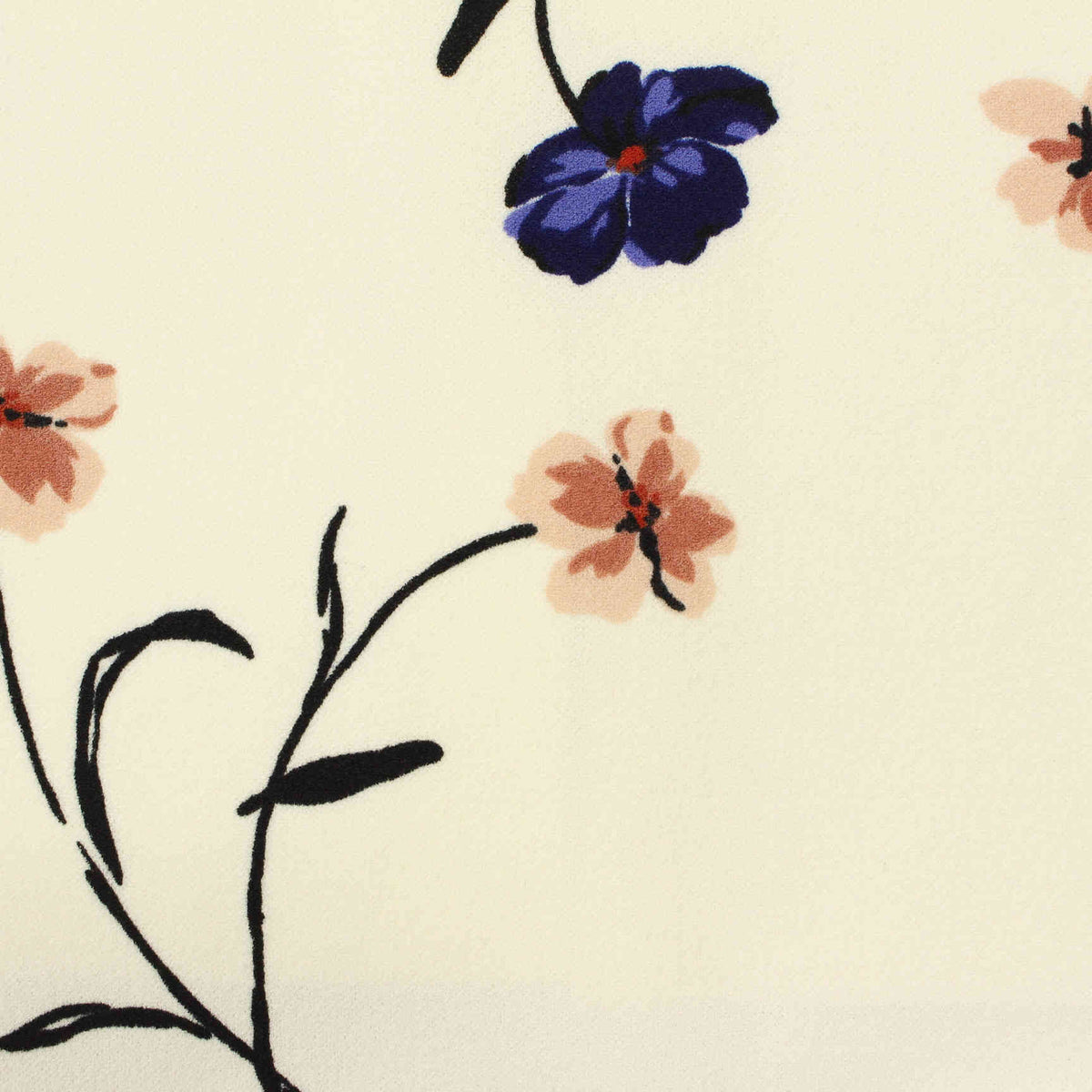 Cream Flowers Linen-Look, Polyester