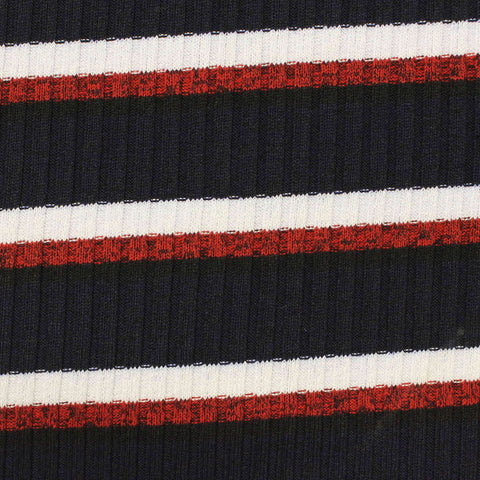 Navy Horizontal-Stripe Rib Knit, Poly-Viscose, 288 gsm