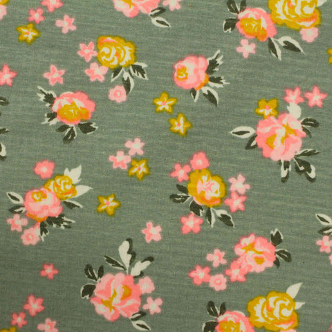 Pink Floral Crepe, Cotton-Poly, 199 gsm