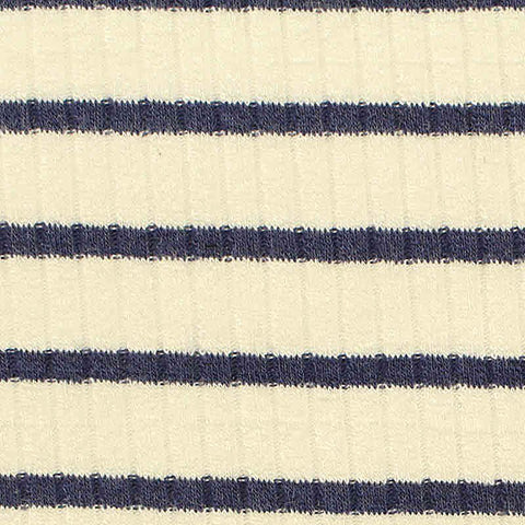 Navy Horizontal-Stripe Rib Knit, Viscose, 261 gsm