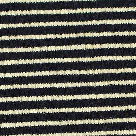 Black Horizontal-Stripe Rib Knit, Poly-Cotton, 273 gsm