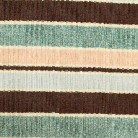 Brown Horizontal-Stripe Rib Knit, Poly-Viscose, 294 gsm