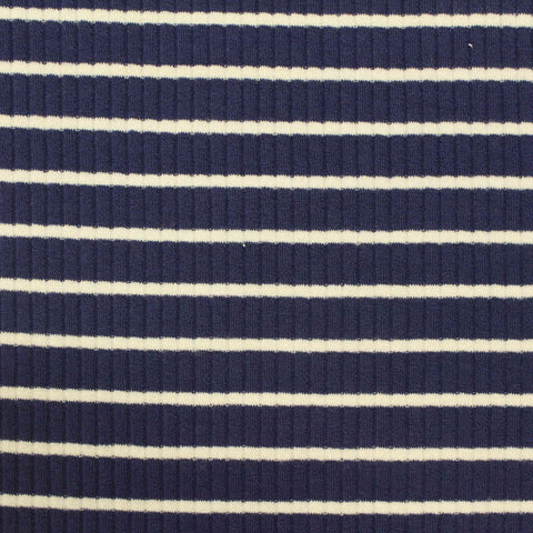 Navy Horizontal-Stripe Rib Knit, Viscose, 304 gsm