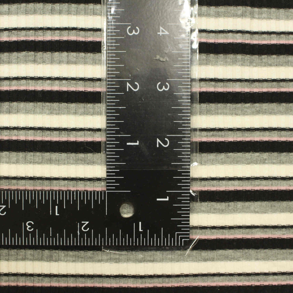 Black Horizontal-Stripe Rib Knit, Poly-Viscose, 203 gsm