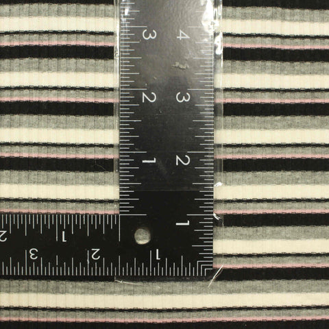 Black Horizontal-Stripe Rib Knit, Poly-Viscose, 203 gsm