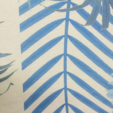Blue Tropical-Leaf Jersey Knit, Polyester
