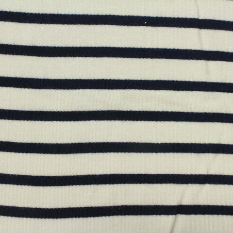 Navy Horizontal-Stripe Jersey Knit, Viscose, 160 gsm, 180 cm