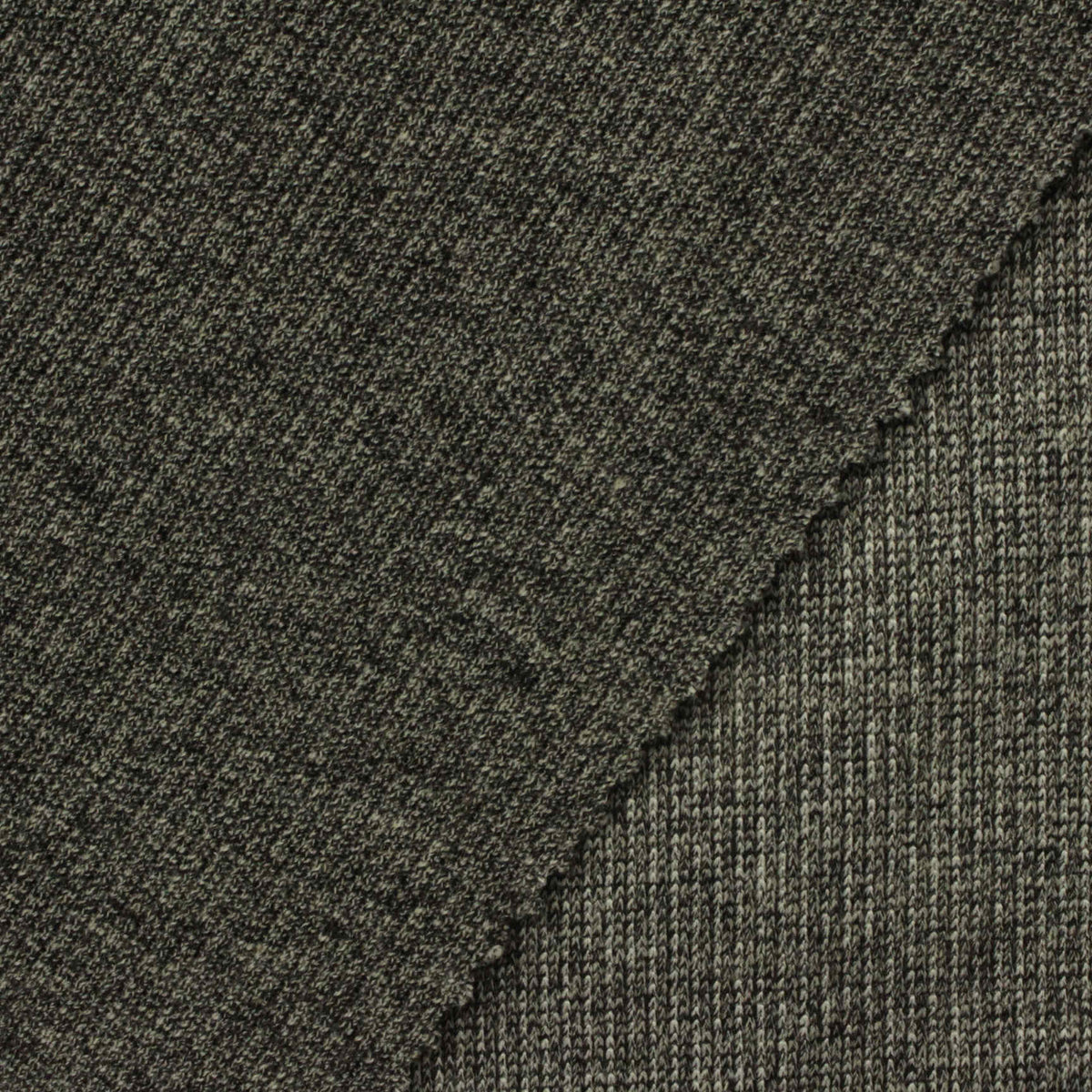 Dark Grey Heathered-Marl Rib Knit, Polyester, 330 gsm