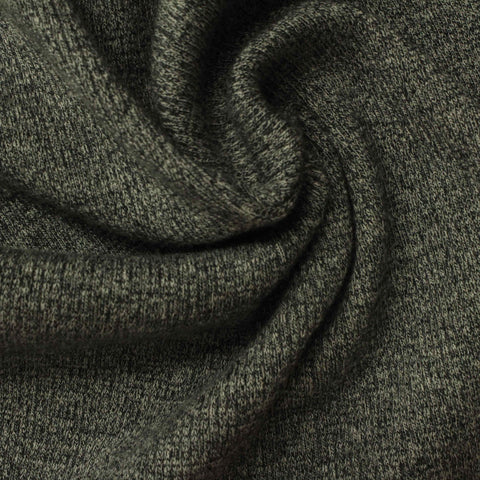 Dark Grey Heathered-Marl Rib Knit, Poly-Cotton, 360 gsm