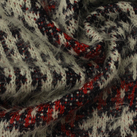 White Geometric Chunky Knit, Polyester, 345 gsm