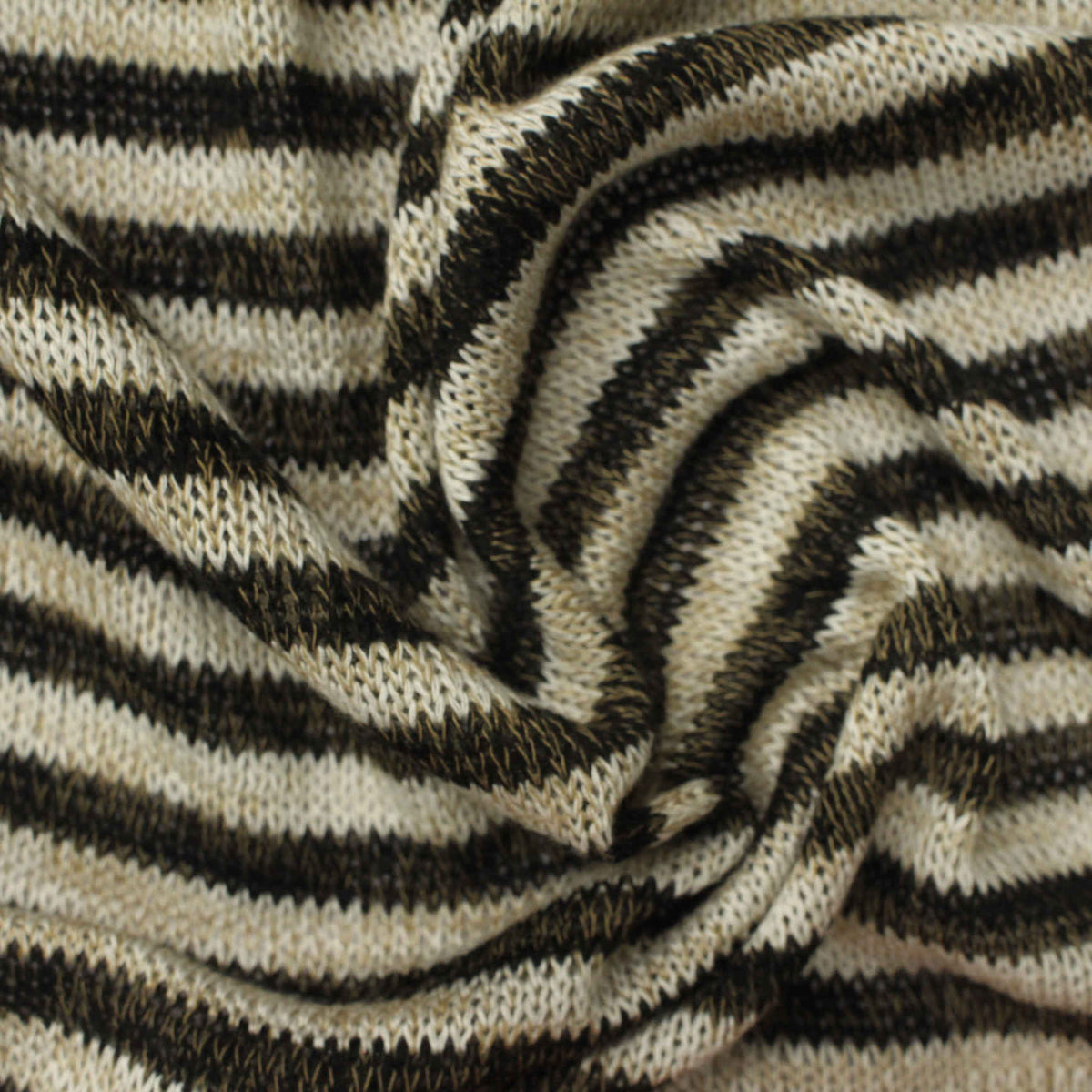 Dark Brown Horizontal-Stripe Jersey Knit, Viscose-Poly