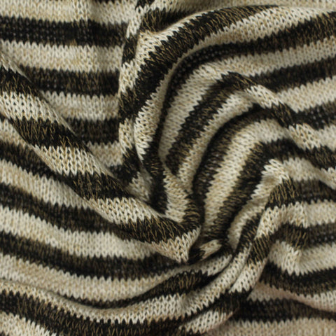 Dark Brown Horizontal-Stripe Jersey Knit, Viscose-Poly