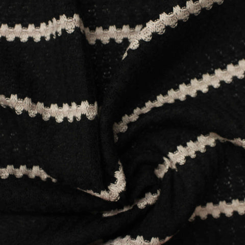 Black Wavy-Stripe Waffle Knit, Poly-Viscose