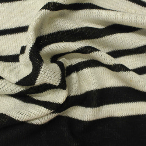 Black Horizontal-Stripe Jersey Knit, Viscose-Poly, 175 gsm