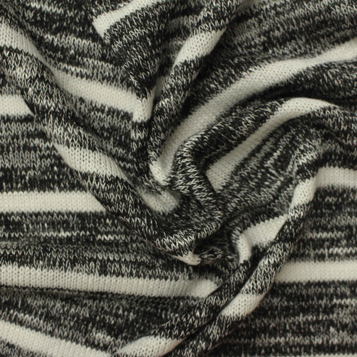 Black Horizontal-Stripe Chunky Knit, Poly-Viscose, 220 gsm, 155 cm
