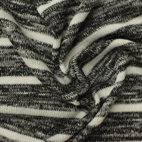 Black Horizontal-Stripe Chunky Knit, Poly-Viscose, 220 gsm, 155 cm