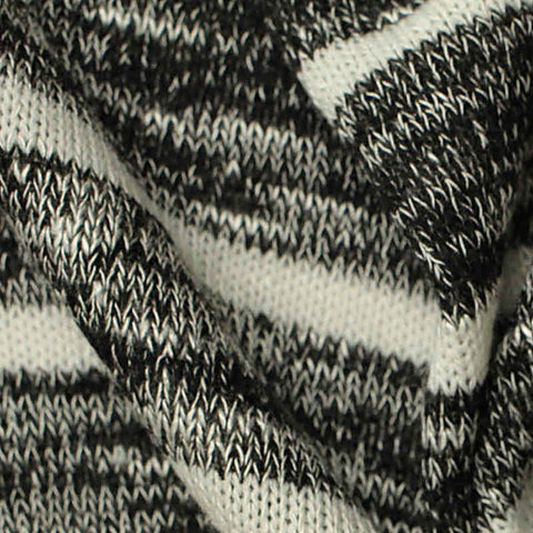 Black Horizontal-Stripe Chunky Knit, Poly-Viscose, 220 gsm, 155 cm