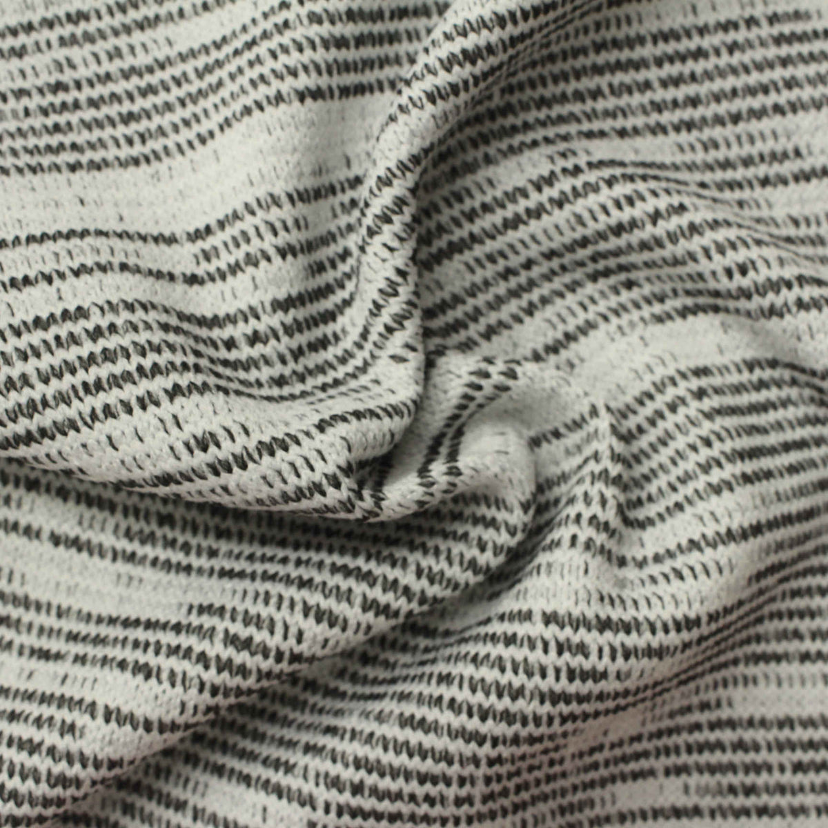 Black Horizontal-Stripe Chunky Knit, Polyester, 270 gsm