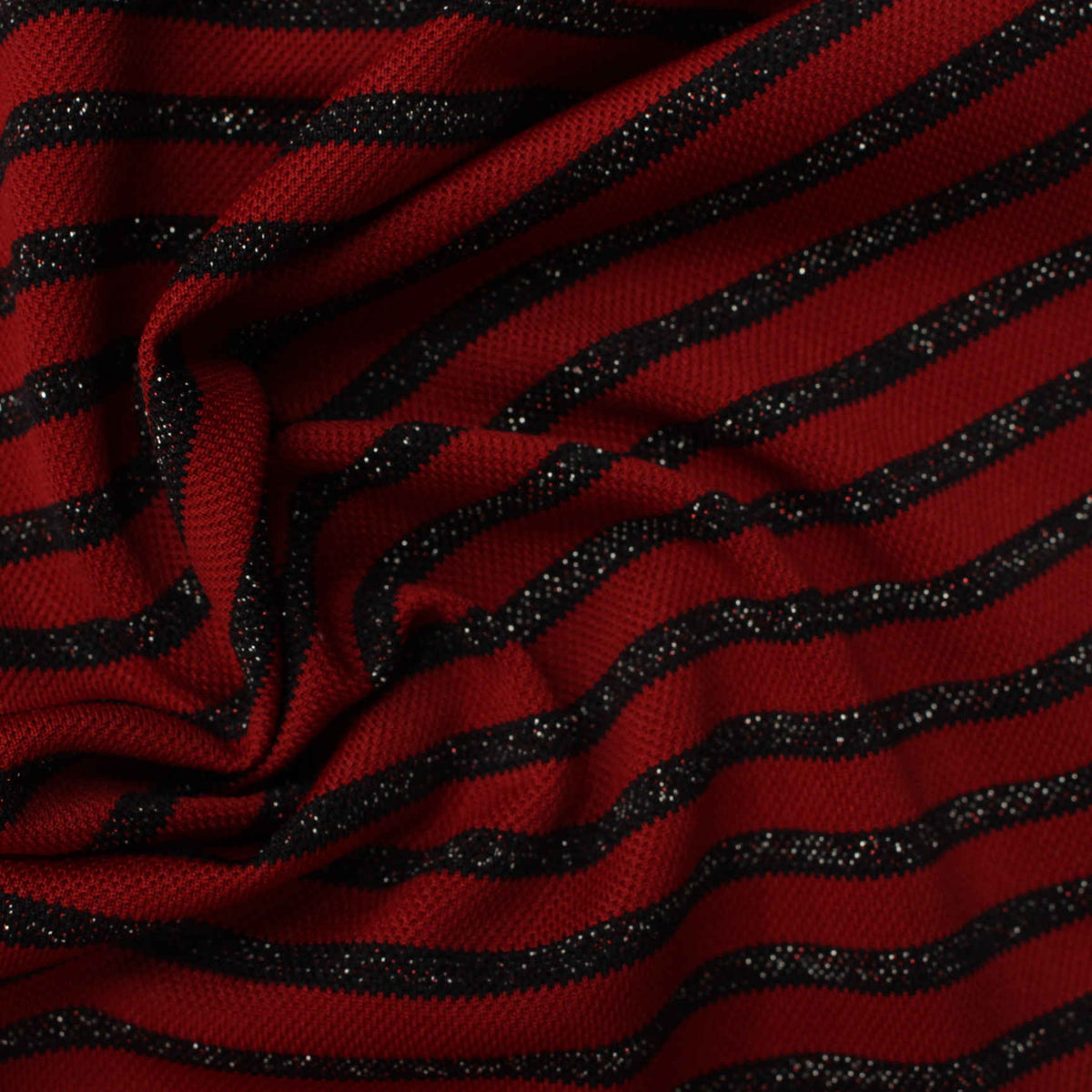 Red Horizontal-Stripe Rib Knit, Poly-Nylon