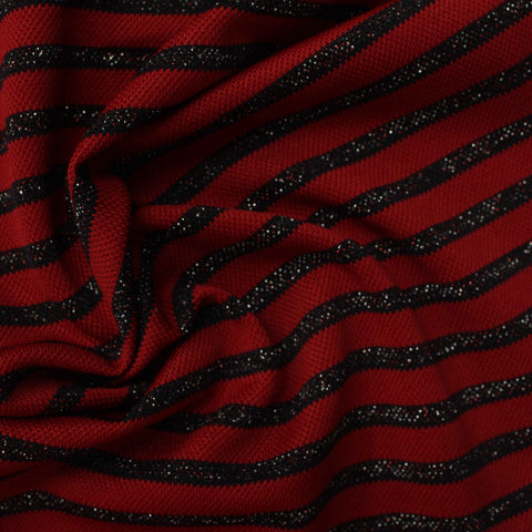 Red Horizontal-Stripe Rib Knit, Poly-Nylon