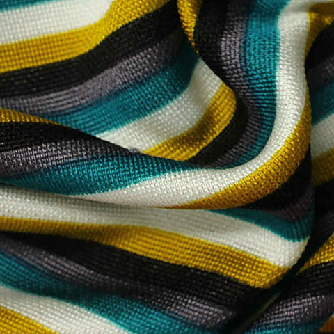 White Horizontal-Stripe Interlock Knit, Poly-Viscose, 215 gsm