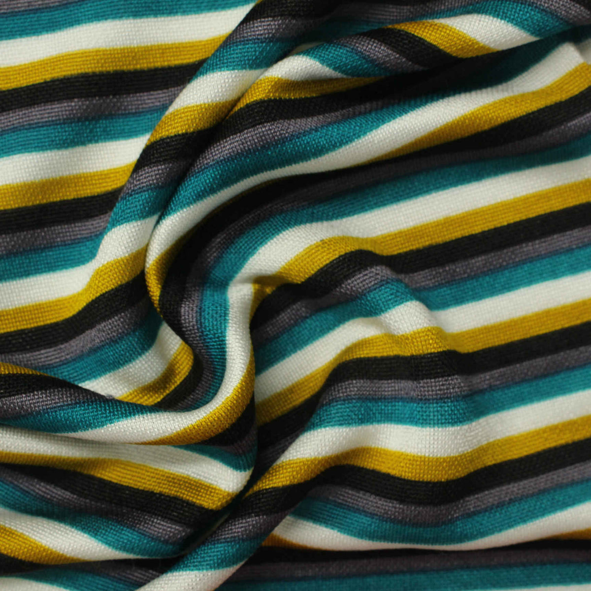 White Horizontal-Stripe Interlock Knit, Poly-Viscose, 215 gsm