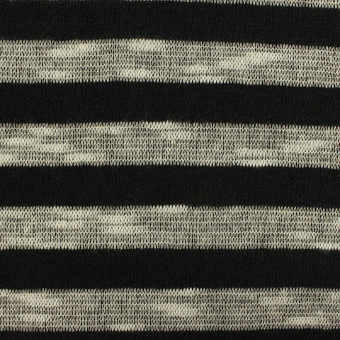 Black Horizontal-Stripe Interlock Knit, Poly-Cotton, 208 gsm