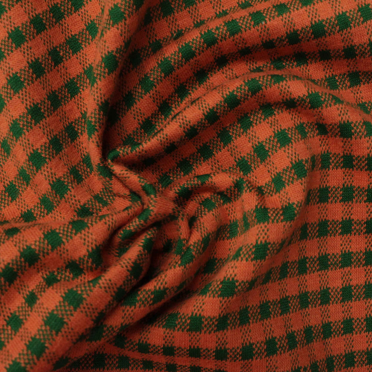 Orange Check Jersey Knit, Cotton-Poly
